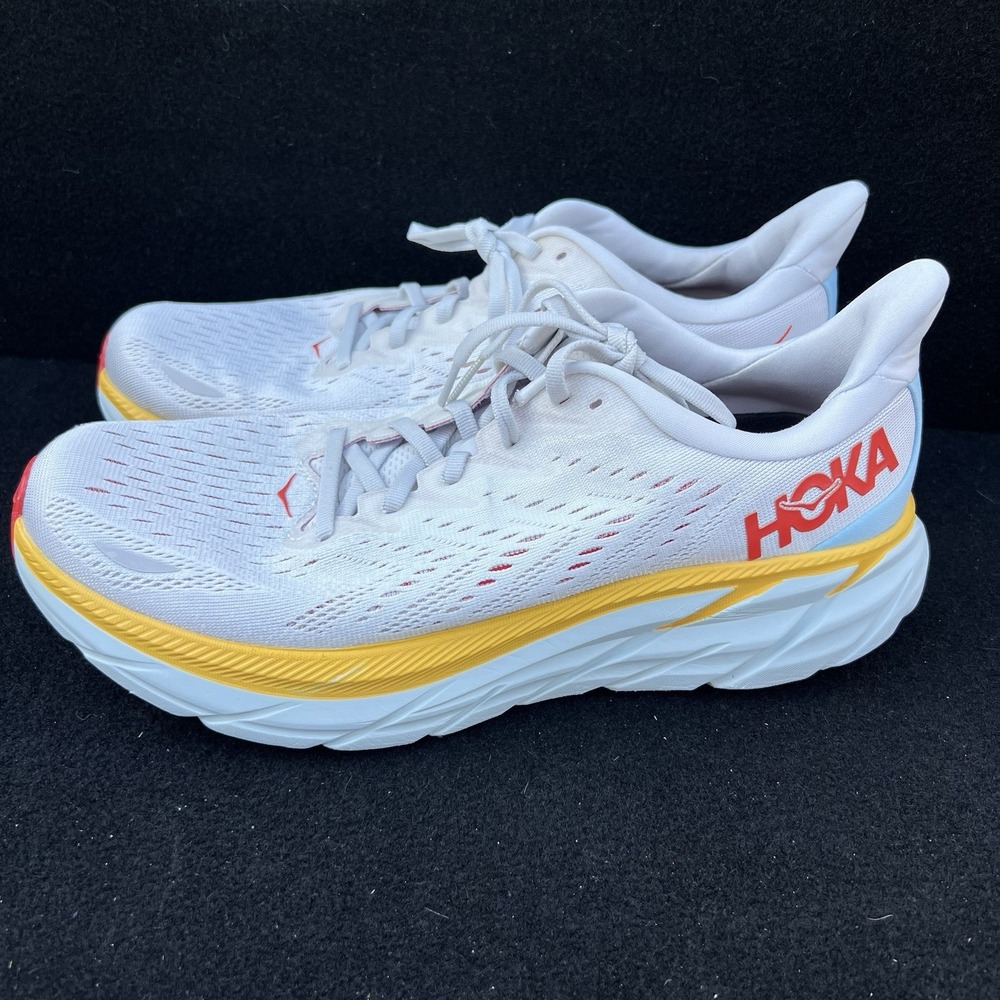 Hoka One One Clifton 8 White Red Mens Running Shoes Size 10.5D 1119398NCBDB - Picture 2 of 9